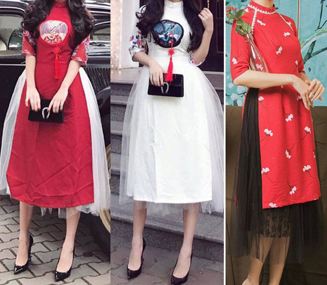 Áo dài cách tân tết 2021 / váy dáng suông cổ áo dài màu đỏ thiết kế LIOLA -  Áo dài | ThờiTrangNữ.vn