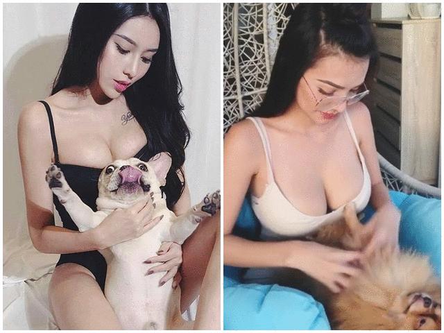 Dàn mỹ nhân mặc trễ nải đùa giỡn, massage cho cún cưng