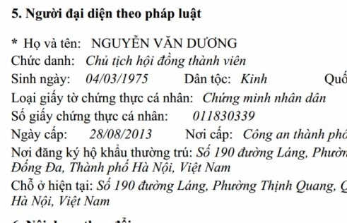 Thông tin về đại gia bí ẩn Nguyễn Văn Dương - Chủ tịch HĐQT Công ty TNHH đầu tư phát triển an ninh công nghệ cao (CNC) trùng họ tên ngày tháng năm sinh và số chứng minh thư với ông Dương UDIC. (Ảnh Internet)