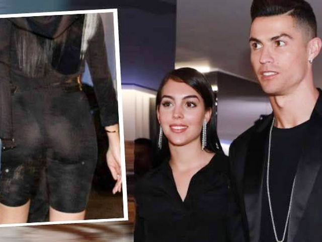 Bạn gái CR7 gặp sự cố thời trang khó coi vì quần bó sát