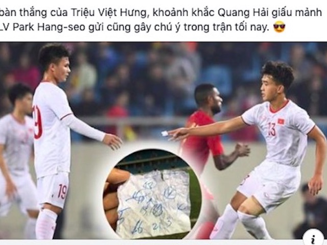 Dân mạng bàn tán xôn xao mảnh giấy thầy Park tuồn vào sân cho Quang Hải