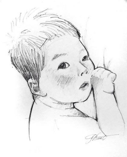 Tranh phác thảo chân dung bé Sol do một người bạn của Đoan Trang vẽ tặng được nữ ca sĩ khoe trên trang cá nhân.