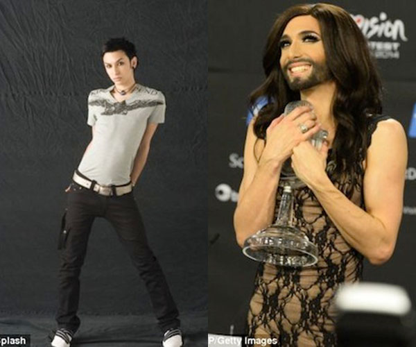 Conchita trước, sau chuyển giới và khi đăng quang quán quân Eurovision 2014.