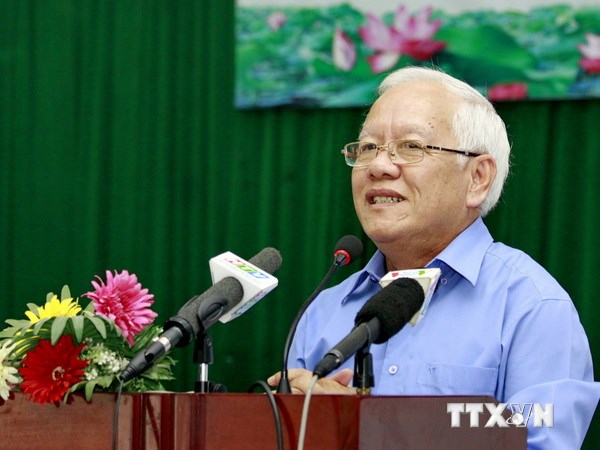 Chủ tịch Ủy ban Nhân dân Thành phố Hồ Chí Minh Lê Hoàng Quân phát biểu tại buổi họp mặt. (Ảnh: Thế Anh/TTXVN)