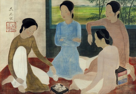 Bức “Thiếu nữ uống trà” của họa sĩ Vũ Cao Đàm (1908-2000).