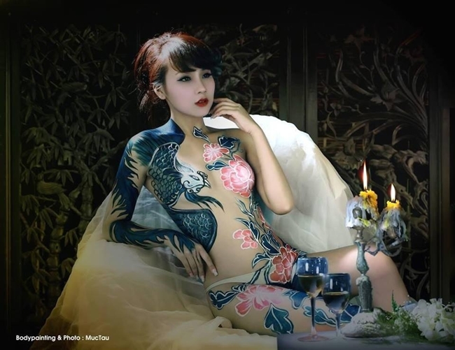 ban gai cuong do la, le kieu nhu san sang nude ve body painting hinh anh 9