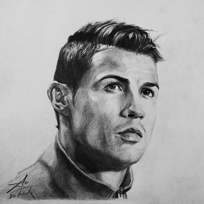 Cristiano Ronaldo là một tượng đài của bóng đá thế giới và từng giành rất nhiều danh hiệu cho đội tuyển Bồ Đào Nha cũng như Clup Real Madrid. Bức tranh vẽ Cristiano Ronaldo này khiến cho các fan của anh không thể rời mắt.