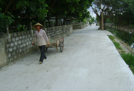 Hầu hết đường làng ngõ xóm ở Vũ Bản đã được đổ bê tông sạch đẹp.    