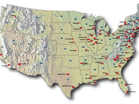 Bản đồ các nhà máy điện hạt nhân Mỹ.