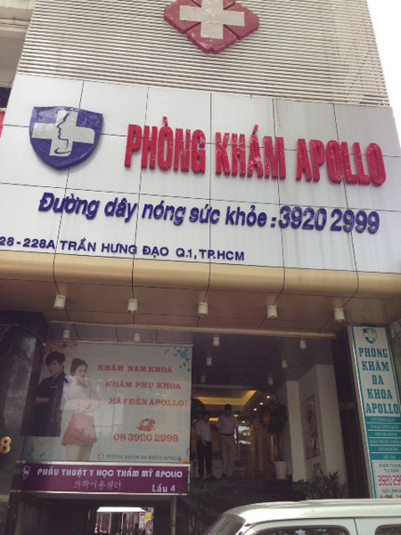 Mặt tiền phòng khám Apollo. Ảnh: QUỐC NGỌC