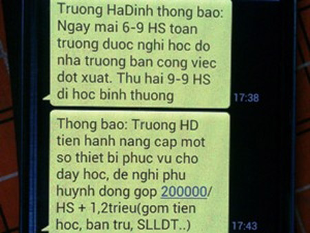 Nội dung tin nhắn thất thiệt gửi đến các phụ huynh ngày 5.9