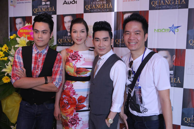 Từ trái qua phải ca sĩ Tuấn Anh, diễn viên Thanh Mai, ca sĩ Quang Hà và Quang Cường Productions  và 
