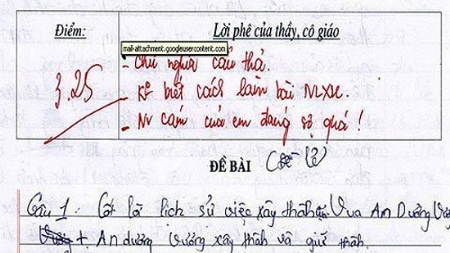 Bài văn 3,25 điểm với lời nhận xét thú vị..