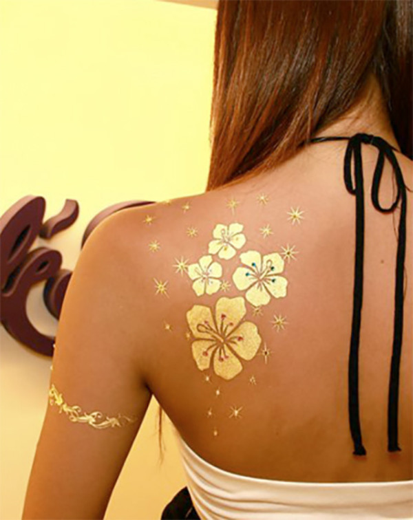 Hình xăm dán ánh kim, miếng dán xăm nhũ tạm thời henna tatoo vòng tay