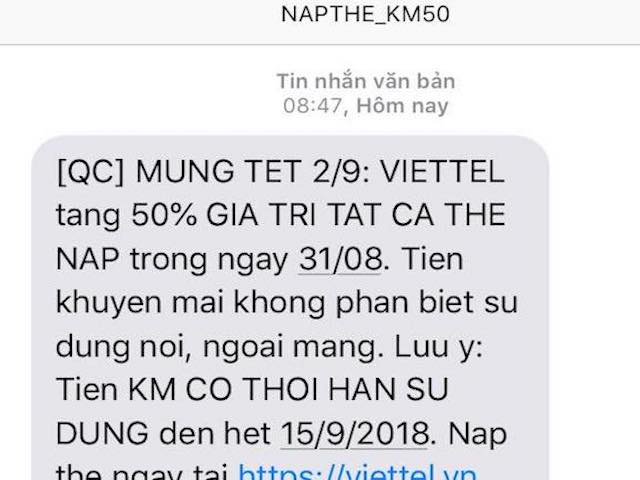 Các nhà mạng lớn đồng loạt khuyến mại 50% thẻ nạp trong ngày 31/8