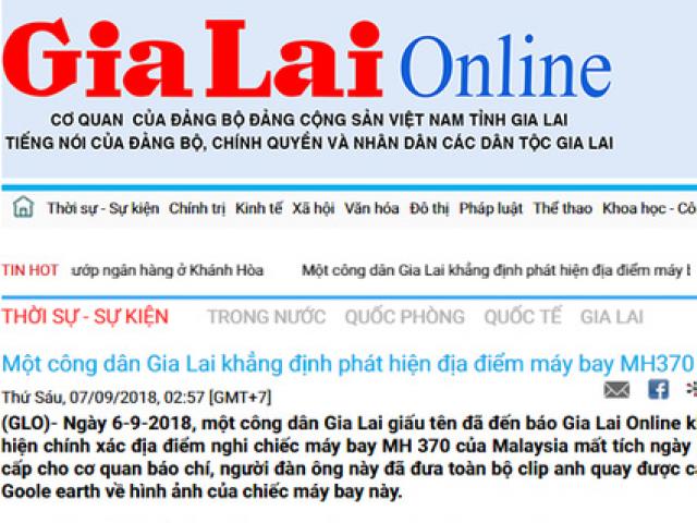 Vì sao Báo Gia Lai gỡ tin “Một công dân khẳng định phát hiện địa điểm máy bay MH370”?