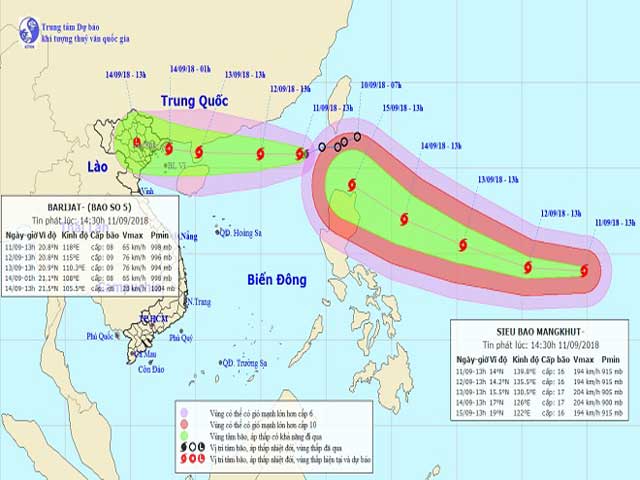 Siêu bão MANGKHUT giật cấp 16 nối đuôi bão số 5 vào Biển Đông