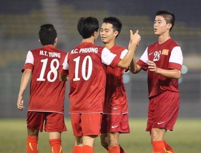 U19 Việt Nam đã khởi đầu xuôi tại vòng loại giải U19 châu Á 2014. Ảnh: Đồng Đức