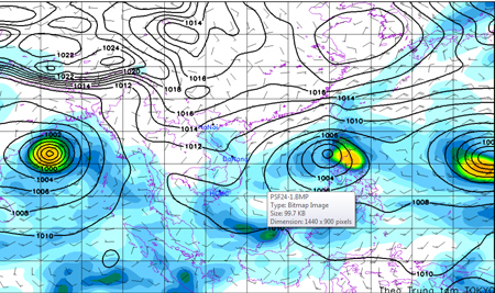 Bản đồ dự báo khí áp bão Nari và Wipha (Trung tâm Dự báo KTTVTW)