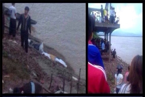 Hình ảnh hiện trường cho thấy dường như thi thể người trên chiếc máy bay gặp nạn nằm bên bờ sông Mekong, ở miền nam nước Lào. Ảnh: Posttoday
