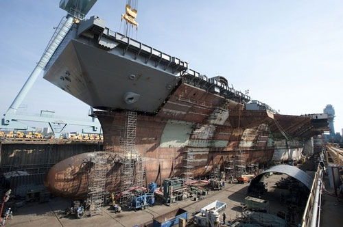 Tàu sân bay USS Gerald R. Ford của Mỹ sẽ hạ thủy vào ngày 9.11 tới - Ảnh: Newport News Shipbuilding