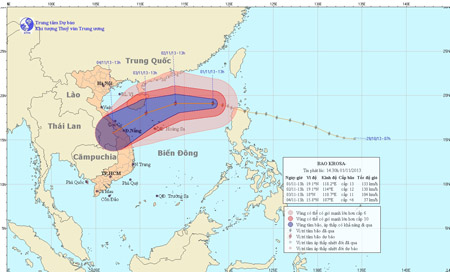 Dự báo đường đi của bão Krosa (Trung tâm Dự báo KTTVTW)