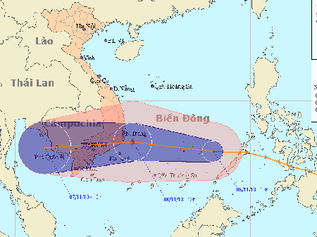 Dự báo đường đi của ATNĐ (Trung tâm Dự báo KTTVTW)