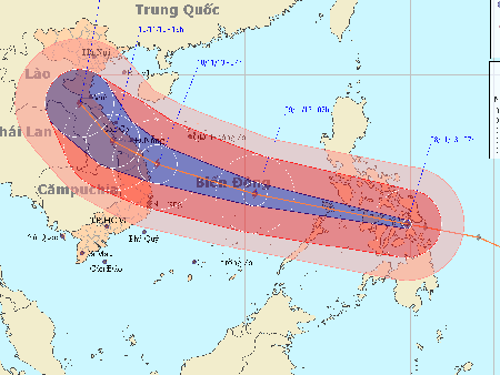 Dự báo đường đi của bão Haiyan (Trung tâm Dự báo KTTVTW)