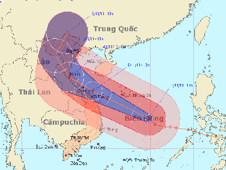  Dự báo đường đi của bão số 14 (Trung tâm Dự báo KTTVTW)