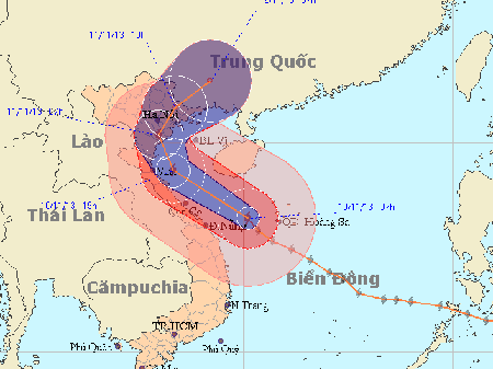  Dự báo đường đi của bão số 14 (Trung tâm Dự báo KTTVTW)