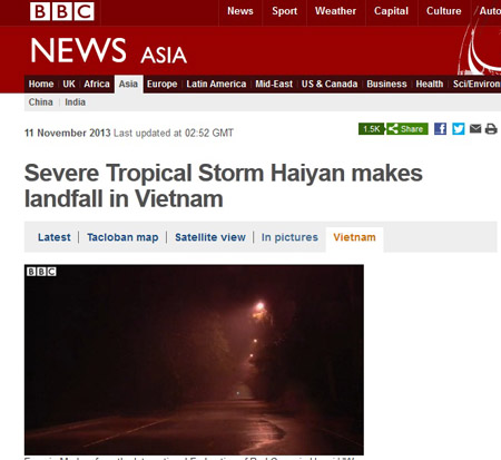  Hãng tin BBC của Anh đưa tin Việt Nam phòng chống bão Haiyan