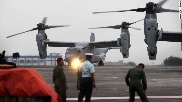 Quái vật MV- 22 Ospreys được huy động tới tham gia công tác cứu trợ nhân đạo ở Philippines. Ảnh: CNN.