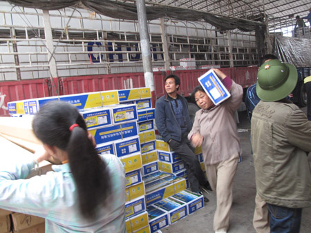 Thuốc kích thích cây trồng được bày bán tại chợ Lũng Nghịu, Trung Quốc.