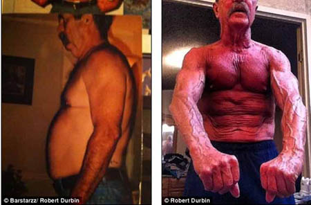 Ông Robert Durbin trước (trái) và sau khi thực hiện chế độ ăn uống và tập luyện thể dục.