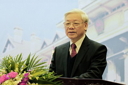 Tổng Bí  thư  Nguyễn Phú Trọng  phát biểu tại hội nghị.