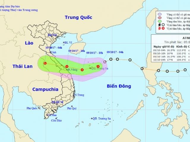 Áp thấp nhiệt đới di chuyển thần tốc, nhắm thẳng Quảng Bình-Đà Nẵng