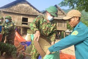 Nắng nóng như nung, bộ đội biên phòng Quảng Bình giúp dân bản gặt lúa chín vàng