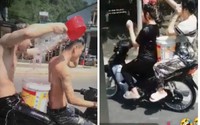 Xử phạt 4 thanh niên ở Hòa Bình vừa điều khiển mô tô, vừa "tắm" cho nhau 
