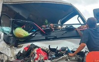 Người dân dùng xà beng phá đầu xe tải cứu người kẹt trong cabin trên cao tốc Vĩnh Hảo - Phan Thiết