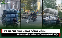 Xe tự chế chở hàng cồng kềnh: "Hung thần" trên đường phố Thủ đô dịp Tết