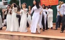 Video Clip: Dàn nữ sinh mặc áo dài làm cơ trưởng đứng bắt nhịp quẩy trước toàn trường trong lễ bế giảng