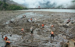 Cận cảnh hàng nghìn tấn gỗ trôi theo dòng lũ về hồ thủy điện Bản Vẽ