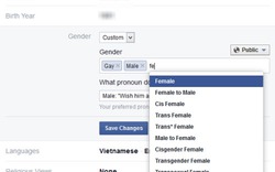Facebook cho phép người dùng tự nhập giới tính
