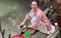 Angela Phương Trinh về quê ngồi cầu ao rửa chén, fan "hãi hùng" cảnh này