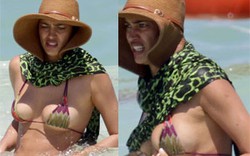 Irina Shayk chật vật sửa bikini bé tí xíu giữa biển