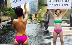 Cô gái Hàn cởi trần ra phố phản đối nạn dùng lông thú