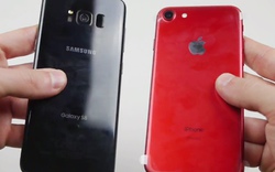 Tiếc "hùi hụi" xem phá hủy iPhone 7 màu đỏ và Galaxy S8