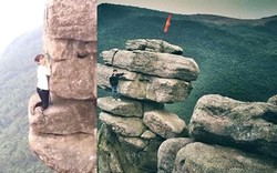 Dân mạng run sợ vì nữ phượt thủ trèo lên mỏm đá sắc nhọn chụp ảnh