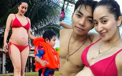 Khánh Thi bầu 8 tháng vẫn diện bikini du lịch cùng chồng con