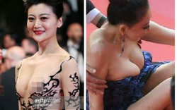 2 hoa hậu Trung Quốc: Kẻ lộ nhũ hoa, người vờ ngã khoe vòng 1 tại Cannes